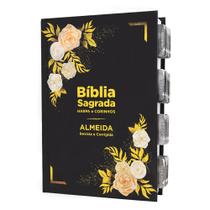 Bíblia Sagrada Evangélica c/ Harpa Tamanho Grande com Abas Adesivas - Flores Rosé Bíblia Sagrada Evangélica c/ Harpa Tamanho Grande com Abas Adesivas - Flores Rosé