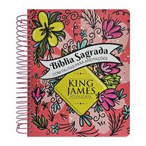 Biblia Sagrada Evangelica Espiral King James Anote Flores Folhas Rosa Lilas KJA 400 Anos Fiel Feminina CPP