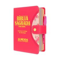 Bíblia Sagrada Evangélica femenina - Botão Pink ARC - João Ferreira de Almeida com Harpa e Índice por Cores SI Bíblia Sagrada Evangélica femenina - Botão Pink ARC - João Ferreira de Almeida com Harpa e Índice por Cores SI