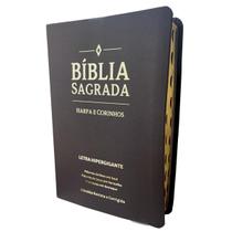 Biblia sagrada evangelica letra hiper gigante arc almeida palavras de jesus em vermelho luxo harpa indice cor:marrom