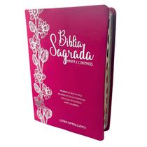 Biblia sagrada evangelica letra hiper gigante arc almeida palavras de jesus em vermelho luxo harpa indice cor:pink