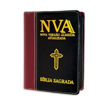 Bíblia Sagrada Evangélica NVAA lançamento Zíper com Índice Lateral - Preta C/ Vinho