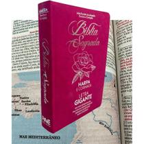 Bíblia Sagrada Evangélica Rosa Harpa E Corinhos Letra Gigante Full Collor