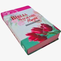Biblia Sagrada Evangélica Rosa Tulipa Feminina Letra Grande Harpa