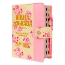 Bíblia Sagrada Feminina - Botão Floral e Rosa ARC - João Ferreira de Almeida com Harpa e Índice Lateral