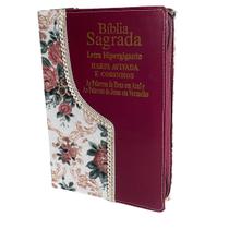 Bíblia sagrada feminina com harpa cristã letra hiper gigante com zíper e índice lateral com palavras de jesus em vermelho versão arc almeida corrigida