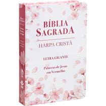 Bíblia Sagrada Feminina Com Harpa Letra Gigante Palavras Jesus Vermelho Capa Flores Cerejeira