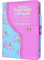 Bíblia Sagrada Feminina Letra Grande Botão C/ Harpa + Caneta