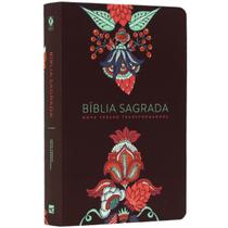 Bíblia Sagrada Feminina Letra Grande NVT Nova Versão Transformadora - Capa Semi-Flexível Ilustrada Indian Flowers Vinho