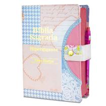 Bíblia Sagrada Feminina Letra HIpergigante - Coração Azul - C/ Harpa - REI DAS BIBLIAS