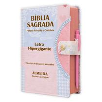 Bíblia Sagrada Feminina Letra HIpergigante - Coração Azul - C/ Harpa