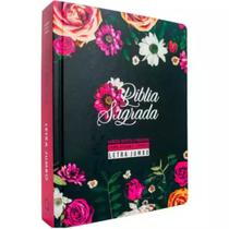 Bíblia Sagrada Feminina Letra Jumbo ARC Almeida Revista e Corrigida com Harpa Avivada e Corinhos - Capa Dura Floral Pink