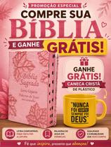 Bíblia Sagrada Feminina Letras Confortáveis e Tamanho Grande Acabamento Luxo em Couro Rosa claro