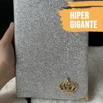 Bíblia Sagrada Feminina Prata Luxo Glitter, Com Harpa, Letra Hiper Gigante e Índice