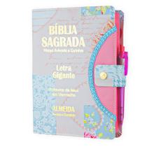 Bíblia Sagrada Gigante - Botão - Coração Azul - RC- C/ Harpa