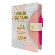 Bíblia Sagrada Gigante - Botão - Coração Azul - RC- C/ Harpa