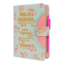 Biblia Sagrada Gigante Botão -Floral Verde - C/ Harpa Biblia Sagrada Gigante Botão -Floral Verde - C/ Harpa