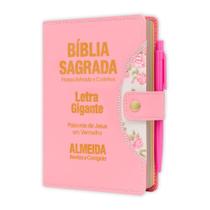 Bíblia Sagrada - Gigante Botão Rosa ARC - João Ferreira de Almeida - Harpa e Índice por Cores Bíblia Sagrada - Gigante Botão Rosa ARC - João Ferreira de Almeida - Harpa e Índice por Cores