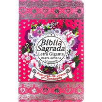 Bíblia Sagrada Gigante Feminina Luxo C/ Harpa - Pink C/ Prata
