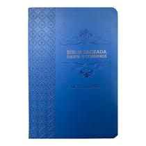 Bíblia Sagrada Gigante Letra Jumbo ARC Almeida Revista Corrigida com Harpa Capa Arabesco Azul
