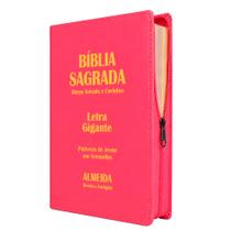 Bíblia Sagrada - Gigante Ziper Agenda Pink ARC - João Ferreira de Almeida - Harpa e Índice por Cores
