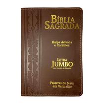 Bíblia Sagrada Harpa Avivada e Corinhos Arc Letra Jumbo Capa Pu Marrom