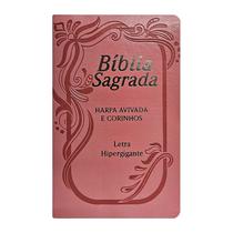 Bíblia Sagrada Harpa Avivada e Corinhos com Índice - ARC - Letra Hipergigante - Capa PU Rosa