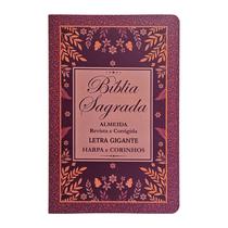 Bíblia Sagrada - Harpa e Corinhos - ARC - Letra Gigante - Capa Semiluxo Flores Vinho