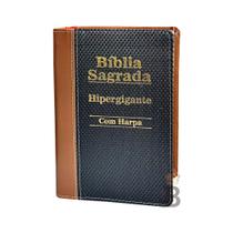Biblia Sagrada Hipergigante Bicolor Caramelo e Preto C/ Harpa RC