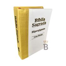 Biblia Sagrada Hipergigante Bicolor Dourado e Branco C/ Harpa RC - REI DAS BIBLIAS