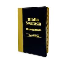 Biblia Sagrada Hipergigante Bicolor Dourado e Preta C/ Harpa RC