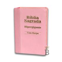 Biblia Sagrada Hipergigante Bicolor Rosa e Rosa C/ Harpa RC