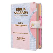 Bíblia Sagrada - Hipergigante Botão Coração Azul ARC - João Ferreira de Almeida - Harpa e Índice por Cores