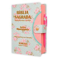 Bíblia Sagrada Hipergigante Botão Verde - C/ Harpa e Caneta - REI DAS BIBLIAS