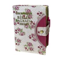 Biblia Sagrada Hipergigante Floral Rosa - Botão C/ Harpa
