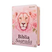 Bíblia Sagrada Hipergigante Leão Flores Rosê com Abas ARC João Ferreira de Almeida Fullcolor Bíblia Sagrada Hipergigante Leão Flores Rosê com Abas ARC João Ferreira de Almeida Fullcolor