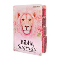 Bíblia Sagrada - Hipergigante Leão Flores Rosê com Abas ARC - João Ferreira de Almeida - Fullcolor Bíblia Sagrada - Hipergigante Leão Flores Rosê com Abas ARC - João Ferreira de Almeida - Fullcolor