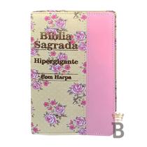 Biblia Sagrada Hipergigante Luxo -Floral e Rosa - C/ Harpa