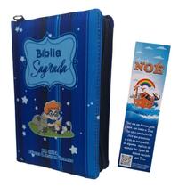 Bíblia Sagrada Infantil Com Harpa Palavra De Jesus Em Vermelho ARC Azul e Marca Páginas