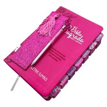 Bíblia Sagrada Jumbo Feminina Floral Pink Full Color ARC com Harpa e Abas Aplicadas Bíblia Sagrada Jumbo Feminina Floral Pink Full Color ARC com Harpa e Abas Aplicadas