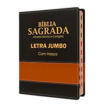 Bíblia Sagrada - Jumbo Luxo Preta c/ Caramelo ARC - João Ferreira de Almeida - Harpa e Índice por Cores