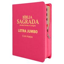 Bíblia Sagrada - Jumbo Zíper Agenda Pink ARC - João Ferreira de Almeida - Harpa e Índice por Cores