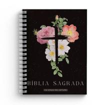 Bíblia Sagrada KJA Anote Espaço para Anotações Espiral Flores Cruz - PENKAL