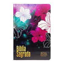 Bíblia Sagrada KJA Capa Dura Slim Edição Luxo Floral Magenta Com bordas coloridas