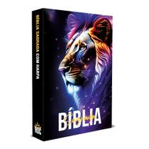 Bíblia Sagrada Leão Colorido Capa Dura Com Harpa LETRAS MÉDIAS, Folha ECOLÓGICA, Com Índice