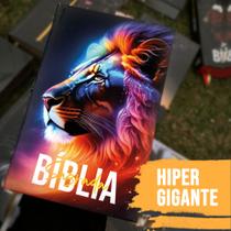 Bíblia Sagrada Leão Colorido Em Chamas Capa Dura Letra Hiper Gigante Com Harpa Com Índice