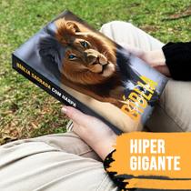 Bíblia Sagrada Leão de Judá MARROM LETRA HIPER GIGANTE Com Harpa e Índice - HERDEIRODACOROA
