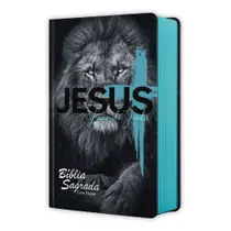 Biblia Sagrada Leão de Judá - Palavra de Jesus em Vermelho - Capa Dura - Com Harpa.