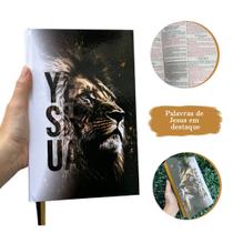 Bíblia Sagrada Leão Yeshua (Jesus) Branco Edifica Letras Médias Folha Ecológica Com Harpa e Índice