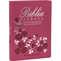 BÍBLIA SAGRADA LETRA EXTRA GIGANTE Almeida Revista Corrigida ARC com Índice Lateral LUXO SBB Pink Flor